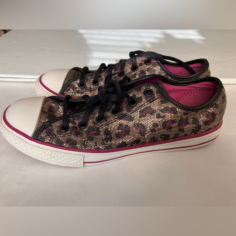 Converse All Star Metallic Leopard Print Sneakers, Black/Gold, Size 5 (Junior)